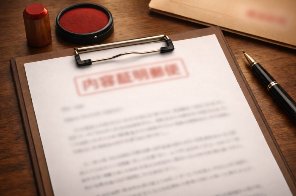 郵便局で内容証明郵便を差し出すイメージ（文字はぼかす）