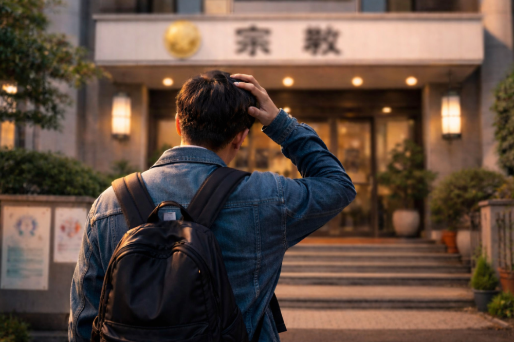 倫理研究所の脱会を検討して悩む人のイメージ