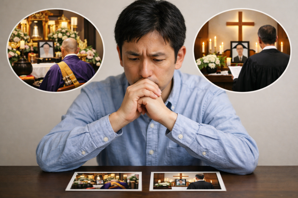 葬式の形式の違いを比較して考えるイメージ